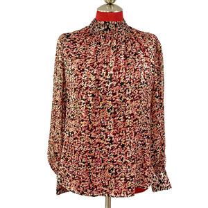 H&M Floral Top Blouse Vintage 80's Look Pink Yellow Black Silky Floral Size M